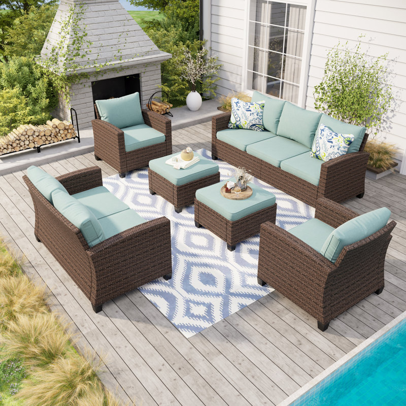 Millry All Weather Wicker/Rattan 9 - Person Seating Group with Cushions, Beige
