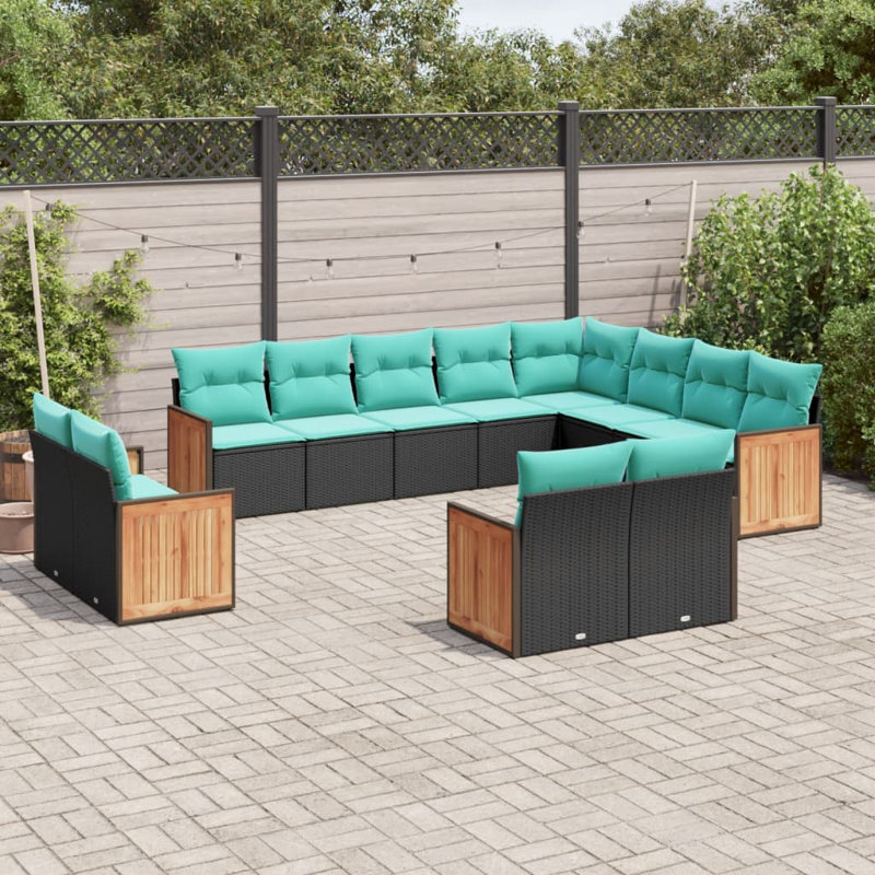 Ensemble de canapé de patio avec coussins 12 pièces Vidaxl, Bleu, Noir
