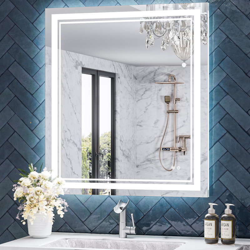 Johnn LED Lighted Bathroom Vanity Mirror 3 Color Dimmable Light & Anti-fog Wall Mirror, 32" x 36"