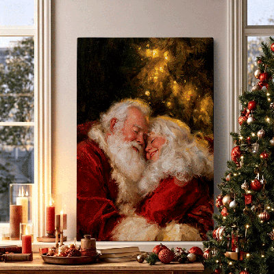 Santa and Mrs Claus Vintage Farmhouse Canvas Wall Art Gallery Wrapped for Bedroom Living 40*28inch (100*70*2cm)