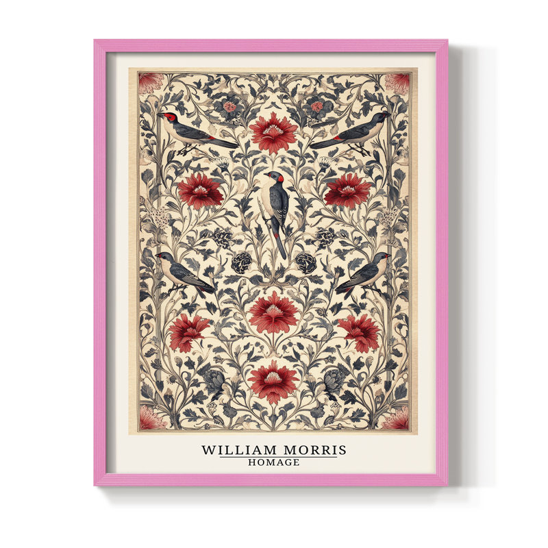 Imprimé encadré en bois massif de la série CCWXRVVI de William Morris, H 15 po x l 12 po, Rose