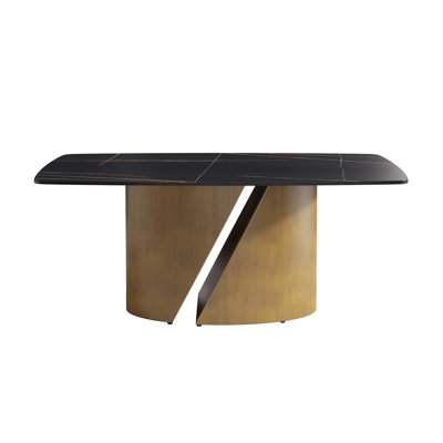 Table de salle à manger moderne en pierre artificielle avec pieds en fer et bronze