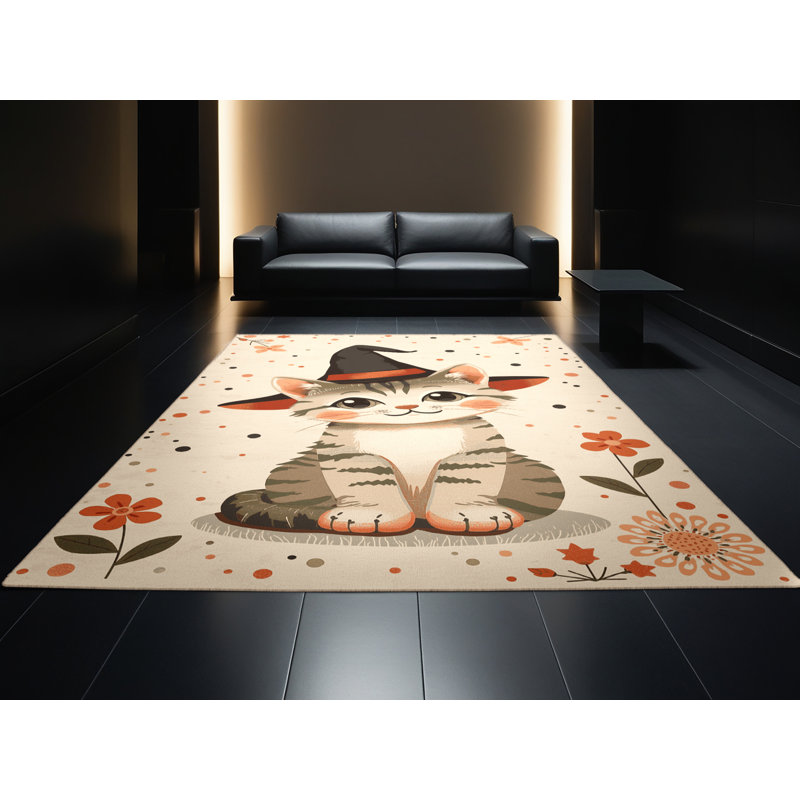 Soft Plush Eudy Halloween Modern & Contemporary Abstract Area Rug in Beige – Beige Binding, 3x5