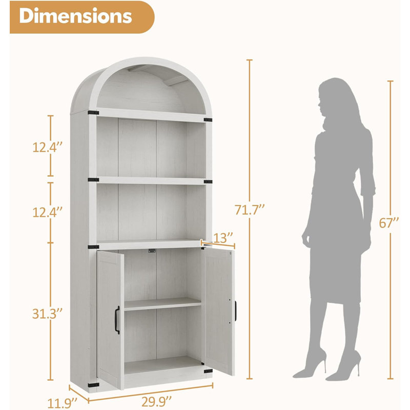 Arched Bookcase,tall Bookcase Farmhouse Display Storage Rack, White