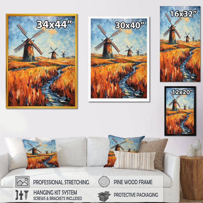 Fauvist Windmill Meadows I - Wind Turbines, art mural, Toile tendue, H 32 po x l 24 po x P 1 po