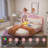 Full LED Smart Bed Frame with RGB Music Sync Lighting, Upholstered Fabric Headboard, Wood Slats, No Box Spring, Beige-1854711906