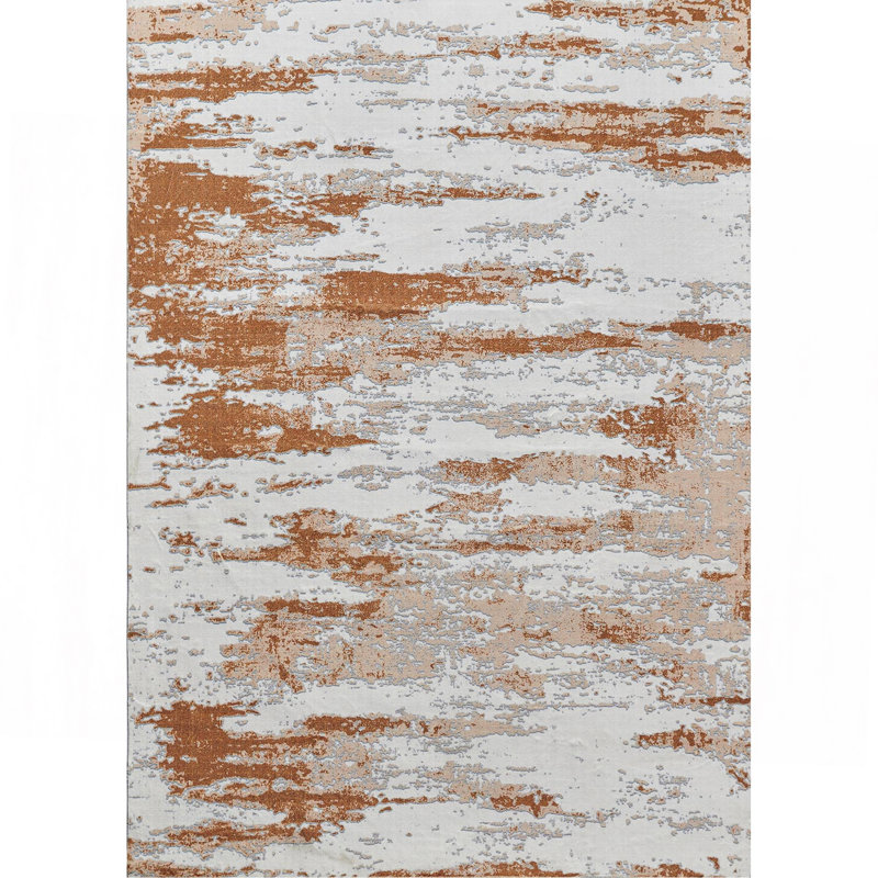 Tapis gris doux à motif abstrait rouille et lavable à la machine, Rectangulaire 3 pi x 5 pi