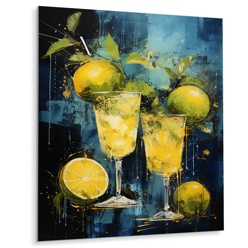 Jaune et vert, citron vert tropical - cocktail, art mural en métal, H 32 po x l 16 po x P 1 po