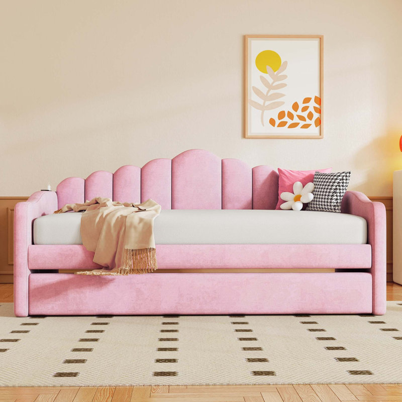 Lit de jour simple rembourré avec couchette, Rose