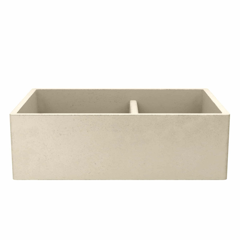 NativeStone® Concrete 33" L x 21" W Double Basin Farmhouse/Apron Kitchen Sink, Sand