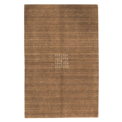 Tapis brun / beige en laine noué à la main de conception unique 5 pi 9 po x 8 pi 9 po
