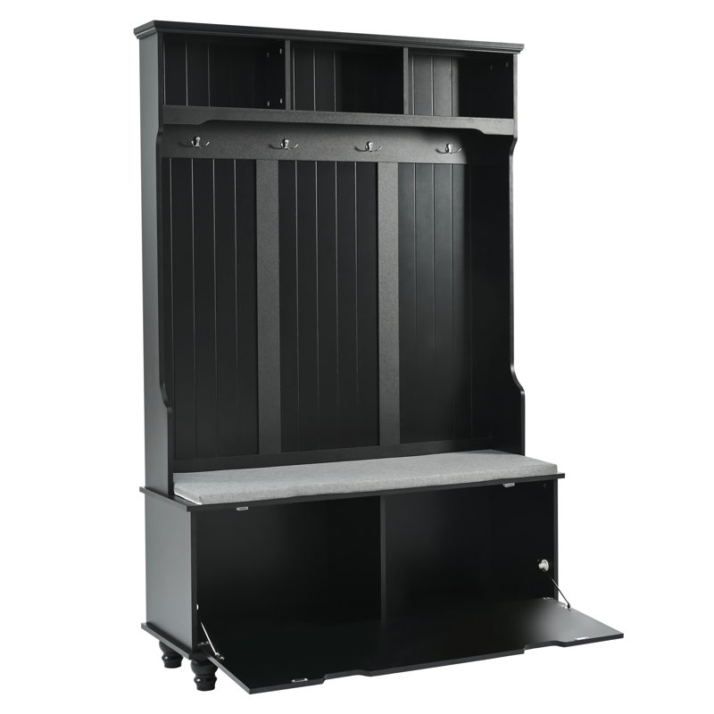 U-Can 4-In-1 Entryway Bench With Coat Rack,47.2'' Wide Hall Tree with Storage Bench for Hallway, Entryway, Living Room, Black