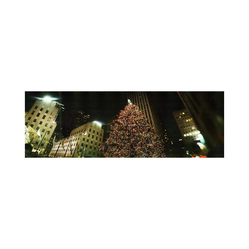 Christmas Tree Lit Up At Night, Rockefeller Center, Manhattan - Wrapped Canvas Panoramic Print