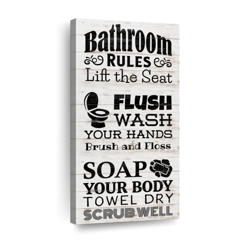 «Quick Bathroom Rules» sur toile, H 24 po x l 12 po x P 1,25 po