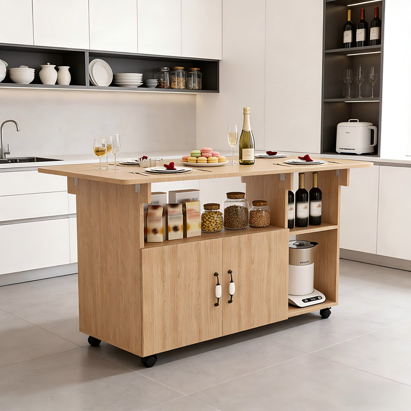Table de salle à manger pliante multifonctionnelle de 47 po avec tablettes et roulettes de rangement, table compacte peu encombrante pour la cuisine, le dortoir et le bureau