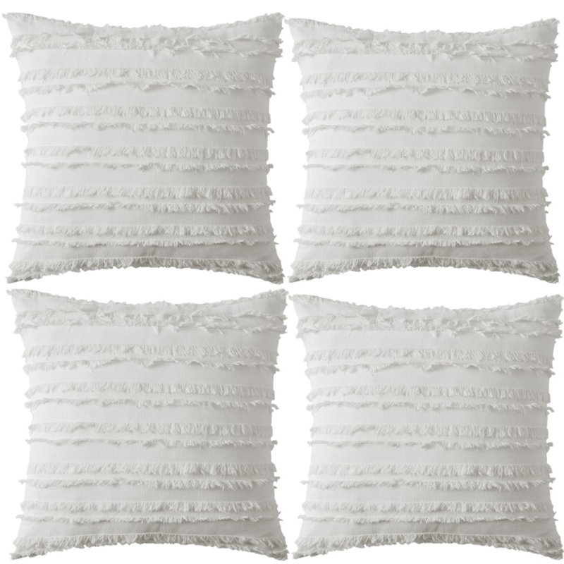 Ensemble de 4 housses de coussin à motif jacquard rayé , Blanc, 20 po x 20 po