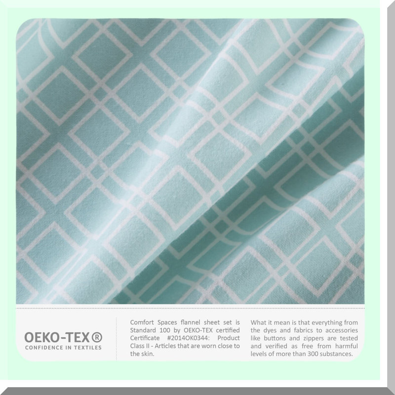 CozyDreams Aqua Geo Flannel Deep Pocket Bedding Set - Breathable & Warm 4 Piece Queen Sheets with Pillow Case - Luxurious Comfort