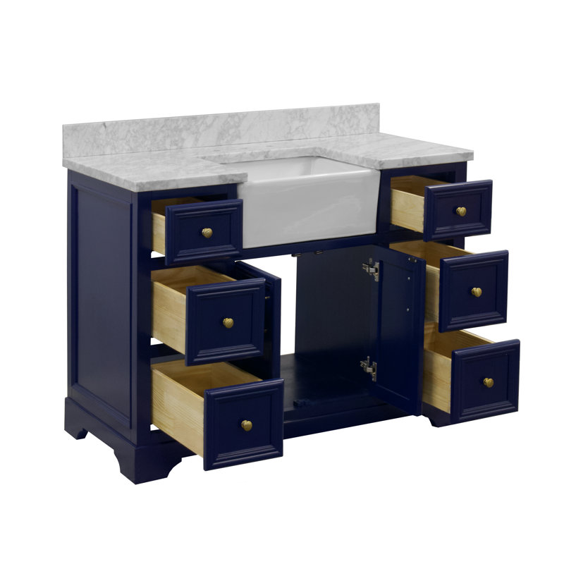 Emiliano 48'' Single Bathroom Vanity with Top, Carrara Marble, Royal Blue