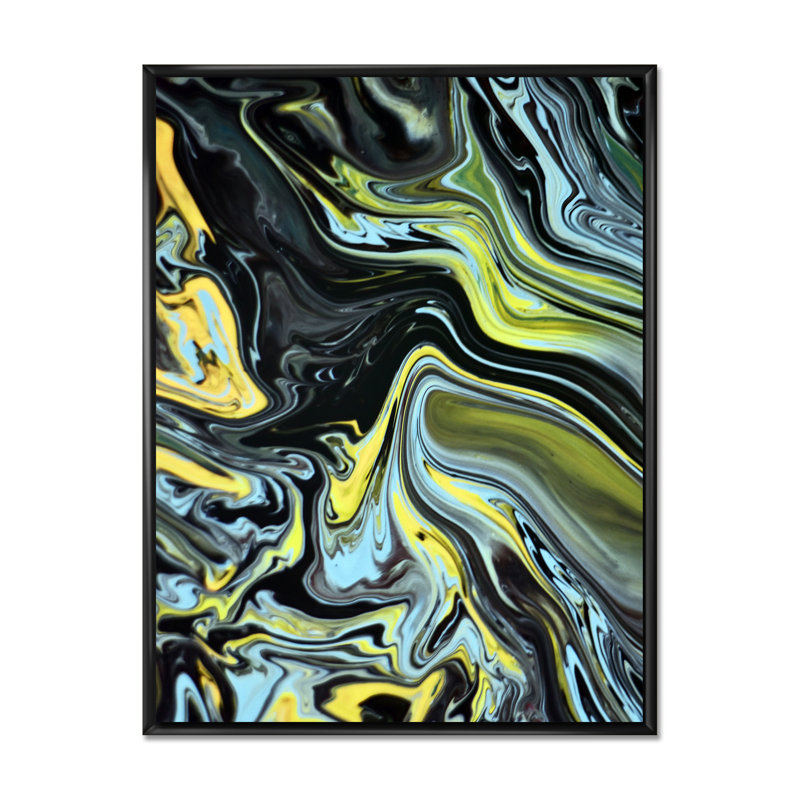 «Colorful Mixed Abstract Fluid II», art mural moderne sur toile, H 32 po x l 16 po x P 1 po, Toile avec cadre flottant noir