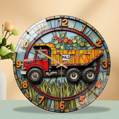 Horloge murale rétro en verre avec motif de jardinage - horloge murale moderne en verre 12 po