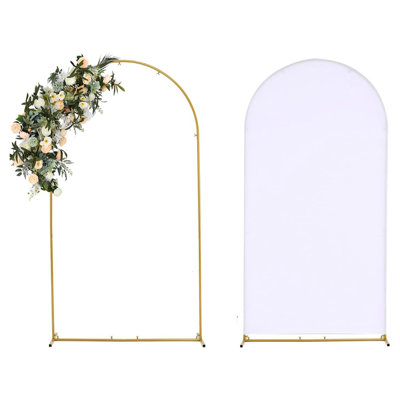 Support en métal en forme d'arche de mariage et ensemble de couverture blanche, support d'arche en toile de fond ballon de 6 pi et couverture pour les fêtes d'anniversaire pour la fête d'anniversaire