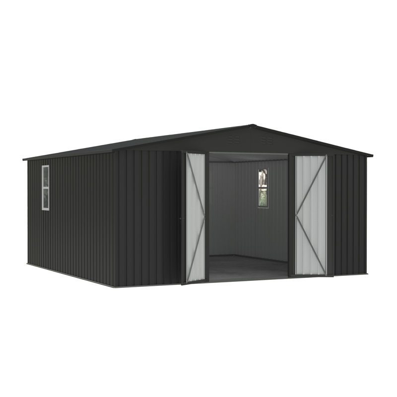 Remise de rangement extérieure en métal l 14 pi. X P 12 pi. Avec 2 fenêtres et portes doubles