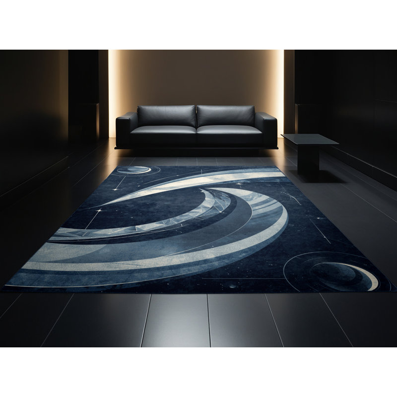 Tapis bleu moderne et contemporain lavable à la machine Pavle, 5 x 7