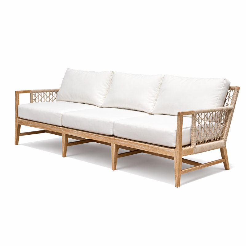 Latechia 86'' Wide L-Shaped Teak Patio Sofa with Cushions