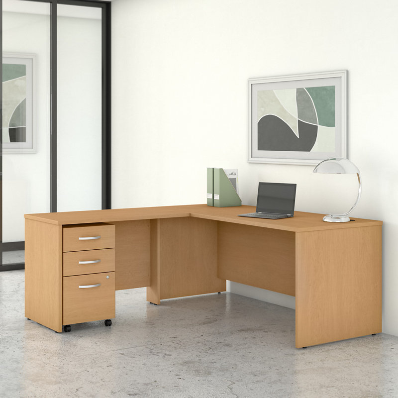 Bush Business Furniture Studio C L Shaped Desk with Mobile File Cabinet and Return - Reversible, Black Walnut