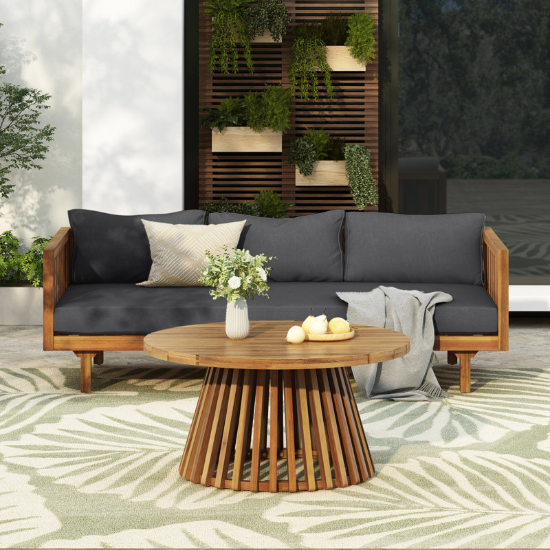 PATIO FURNITRE SETS : CLAREMONT 3 SEATER DAYBED + ACACIA WOOD TABLE, Gray