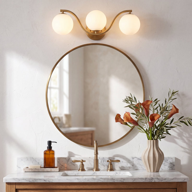 Susanne Triple Globe Wave Vanity Lighting, Brushed Gold