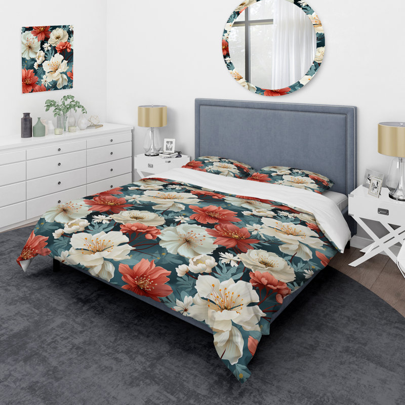 Muliticolor Coastal Blossoms Floral Pattern I - Ensemble de housse de couette à motif floral