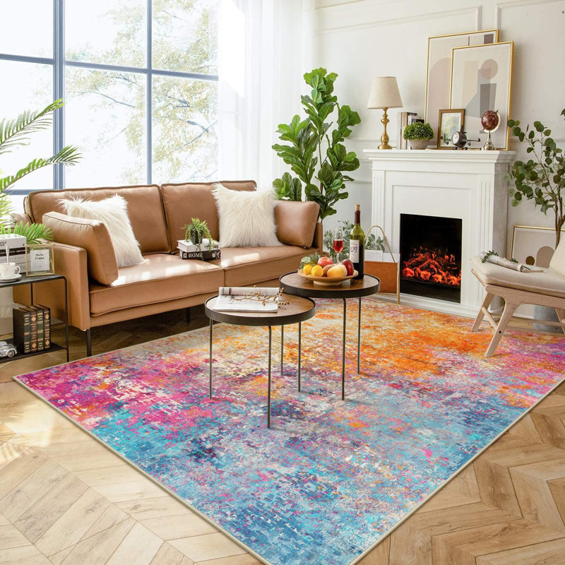 Kayo Modern Abstract Washable Area Rugs for Bedroom Soft Large Accent Carpet for Living Room Home Decor, Rectangle 8' x 10'