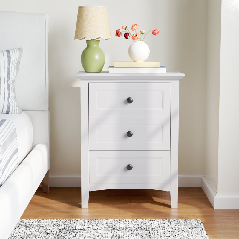 Renee 3-Drawer Solid and Manufactured Wood Nightstand, White
