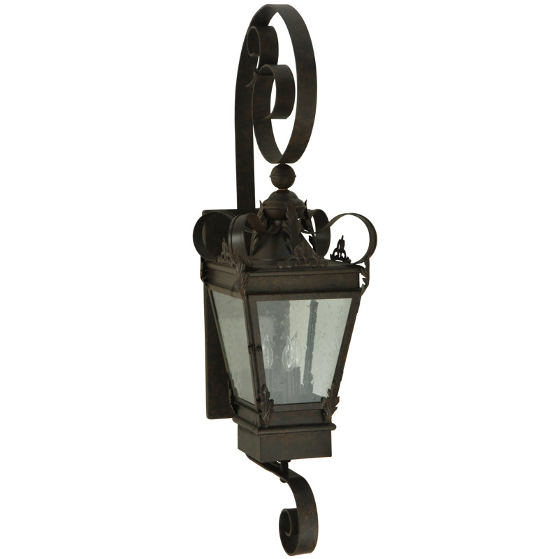 Regal Coffee Bean Iron 3-Light Lantern Sconce with Seeded Glass