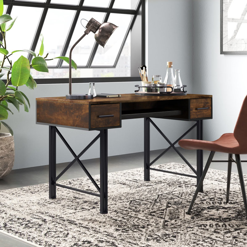 Fielder 2-Drawers Computer Desk with Key Board Tray, Black, 28.5" H x 47.5" W x 24.5" D