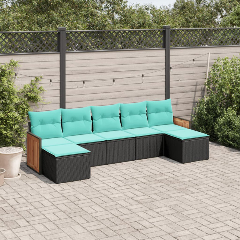 Ensemble de canapé de patio 7 pièces avec coussins en rotin de polyester noir