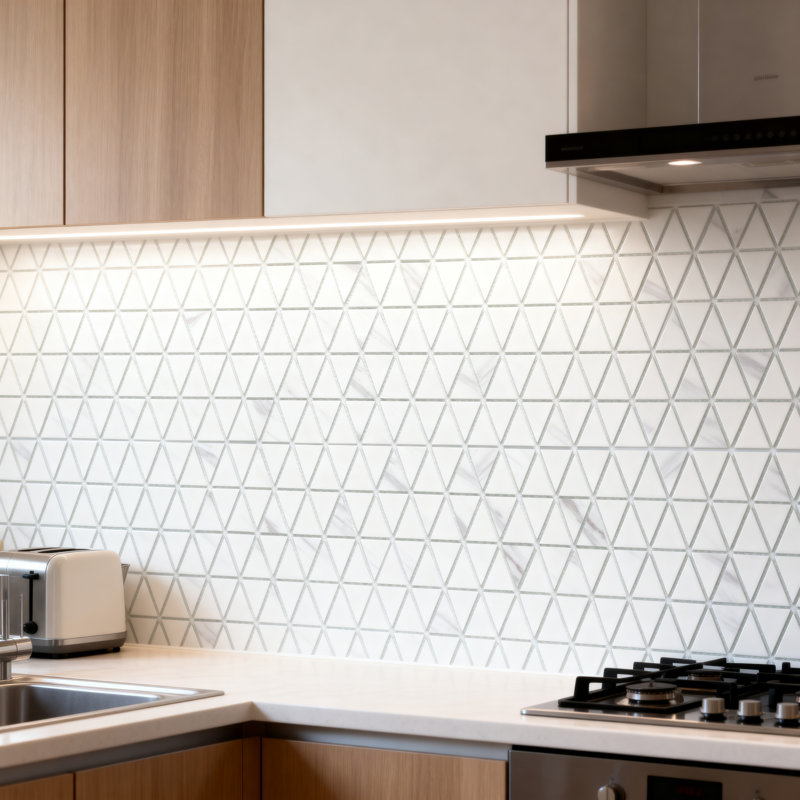 Carreau de mosaïque en verre Art Déco 1 po x 2 po, Blanc Carrare / gris