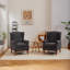Ensemble de salon et de chambre à coucher avec fauteuil à oreilles gris froid et table basse en bois massif de style rétro