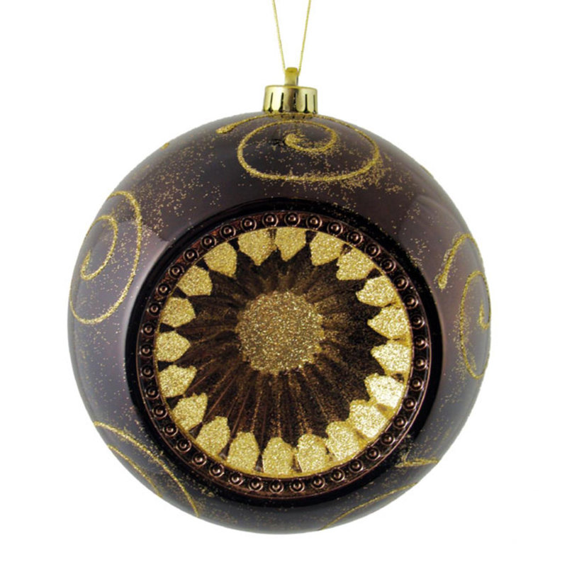 Ornement boule de Noël rétro incassable à 2 finitions, Brun chocolat