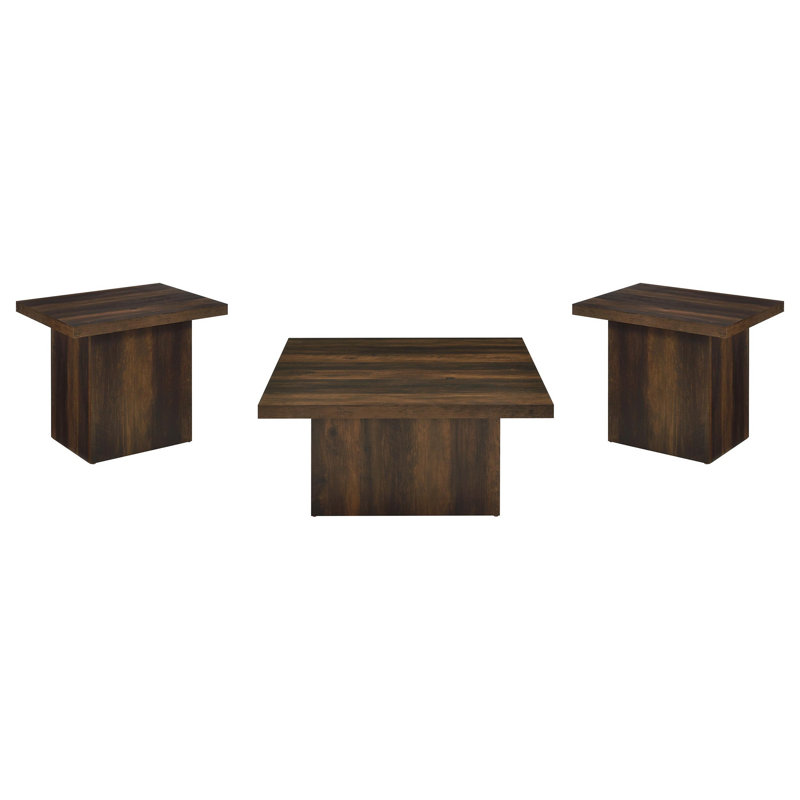 Ensemble de 3 tables basses et tables de bout Darla, pin brun foncé