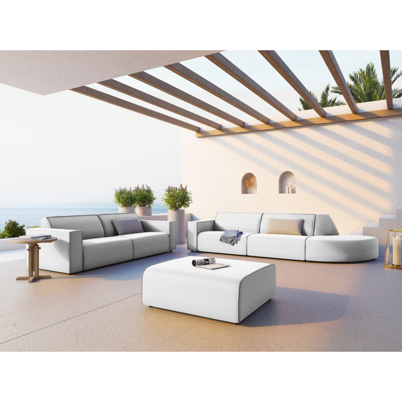 220cm Wide Wood Patio Sofa with Cushions, Light Grey