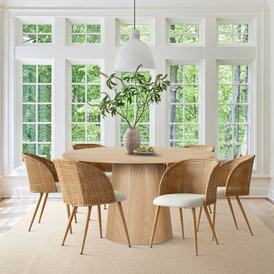 Cleston 6 - Person Dining Table Sets With 52'' Round Table & 6 Upholstered Fabric Chairs
