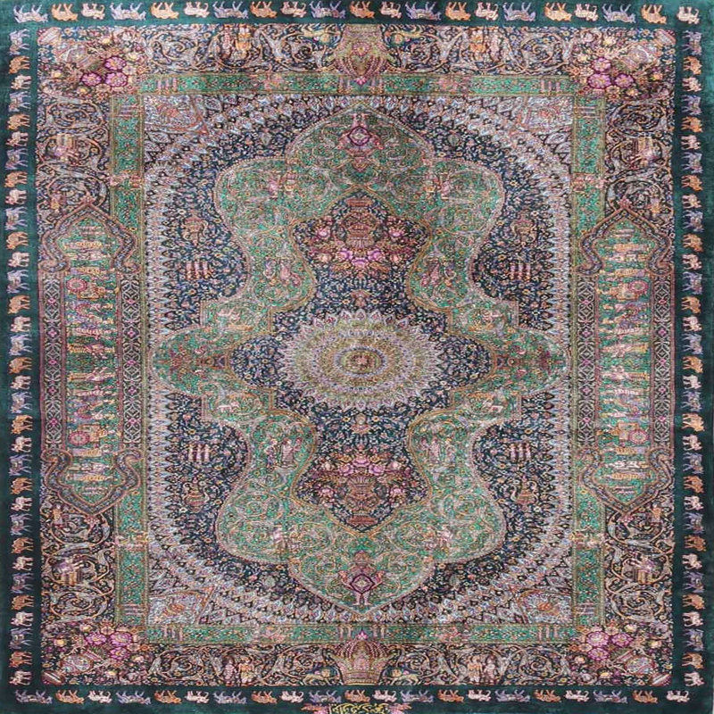 Tapis traditionnel noir / bleu foncé, Rond 5 pi
