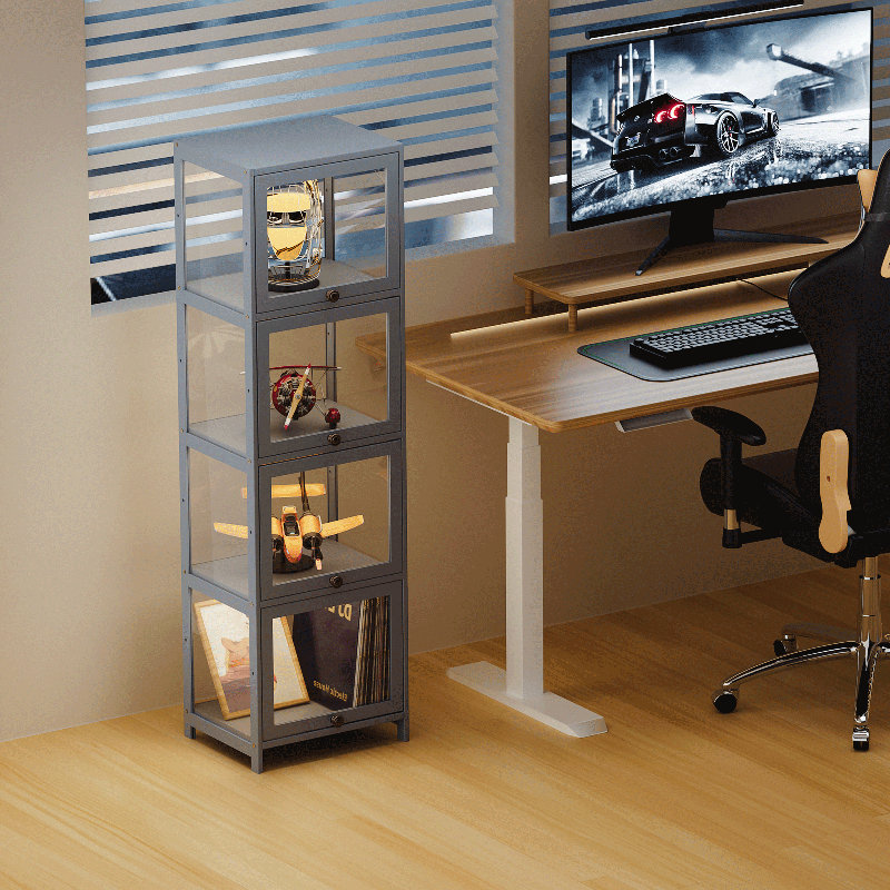 4-Tier Display Cabinet With Flip Up Door, Curio Cabinet Collection Display Case Showcase Bookshelf, 55" H x 16"W x 13"D