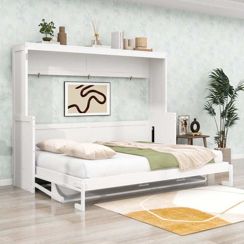 Wissem Wood Murphy Bed with Desk, White, Queen