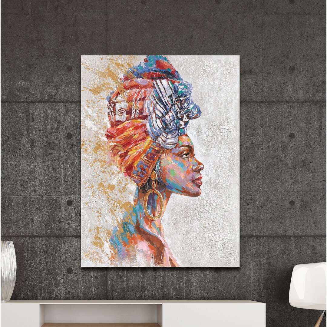 Gerahmtes Leinwandbild - Gemälde „Beauty with Colourful Turban I”