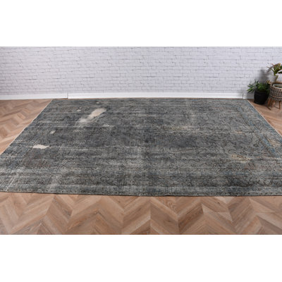 Grand tapis turc anatolien rétro surteint vert pour un décor de salon avec de la laine Oushak