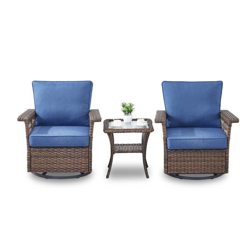 Ensemble de conversation d'extérieur pour 2 personnes avec coussins Serita Everyn, Bleu