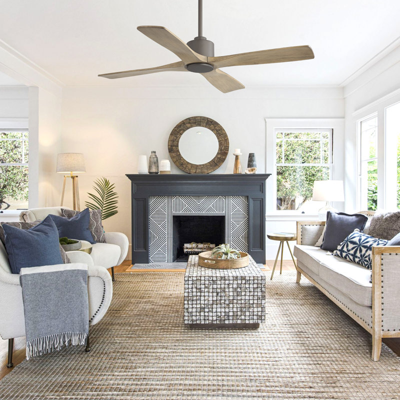48 In. Dc Motor 4 Solid Wood Blades Indoor Ceiling Fan With Remote, Dark Silver, Grey